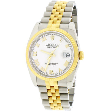 Rolex Datejust 2-Tone Yellow Gold/Stainless Steel Original White Roman Dial 36MM Jubilee Watch 116233 w/ Box Papers
