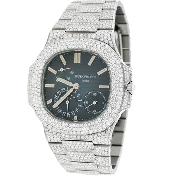 Patek Philippe Nautilus Annual Calendar Moonphase 41MM Black Dial Stainless Steel Watch 5712/1A-001 w/Diamond Bezel & Bracelet