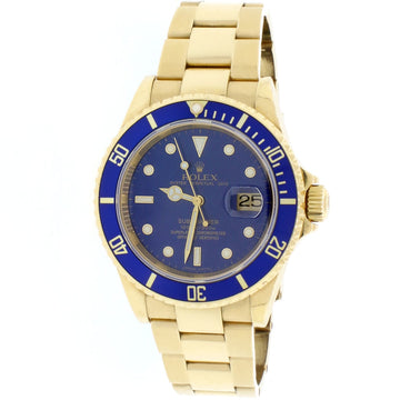 Rolex Submariner Date 18K Yellow Gold Factory Blue Dial/Bezel 40MM Automatic Oyster Mens Watch 16618