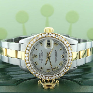 Rolex Datejust Ladies 2-Tone 18K Yellow Gold & Stainless Steel Original MOP Dial Watch with Custom Diamond Bezel