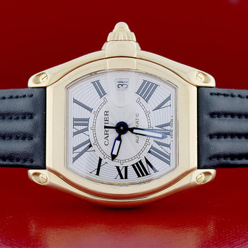 Cartier Roadster Large 18K Yellow Gold Silver Roman Dial Automatic Mens Watch W62005V1