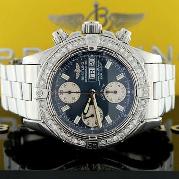Breitling SuperOcean Chronograph Day Date Blue Dial 42MM Automatic Stainless Steel Mens Watch w/Diamond Bezel A13340
