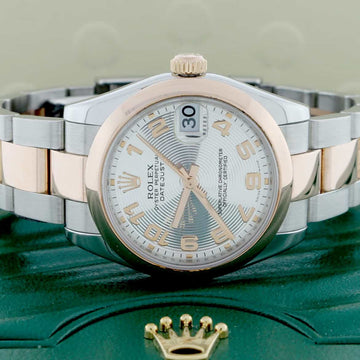 Rolex Datejust Midsize 2-Tone 18K Rose Gold & Stainless Steel 31MM Concentric Silver Arabic Dial Automatic Watch 178241