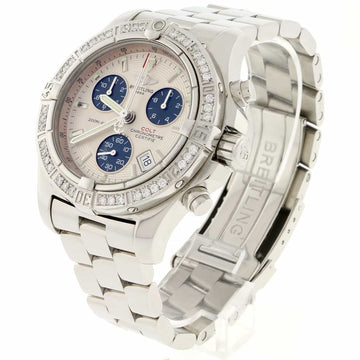 Breitling Chrono Colt Stainless Steel 41MM Silver Dial Chronograph Mens Watch A73380 w/Diamond Bezel