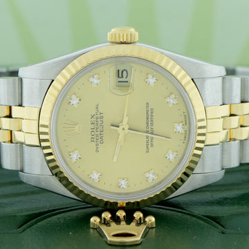 Rolex Datejust Midsize 2-Tone 18K Yellow Gold/Stainless Steel Factory Champagne Diamond Dial 31mm Womens Jubilee Watch 68273