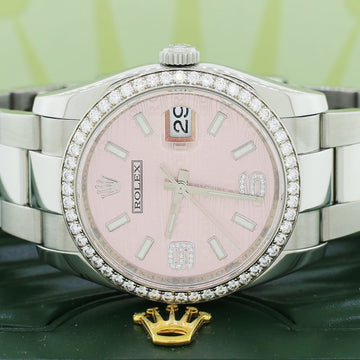 Rolex Datejust Factory Pink Waves Set Diamond Dial & 18k White Gold Diamond Bezel 36MM Automatic Stainless Steel Oyster Watch 116244 w/BoxPapers