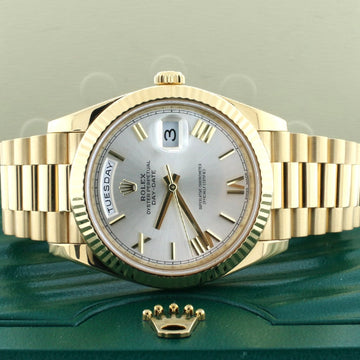 Rolex President Day-Date 40 18K Yellow Gold Factory Silver Roman Dial Automatic Mens Watch 228238