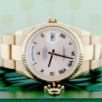 Rolex President Day-Date 18K Rose Gold 36MM Pink Roman Dial Automatic Mens Oyster Watch 118235