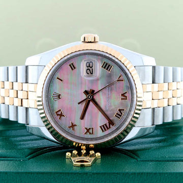 Rolex Datejust 2-Tone 18K Rose Gold & Stainless Steel Tahitian Mother of Pearl Roman Numeral Dial Automatic Watch 116231