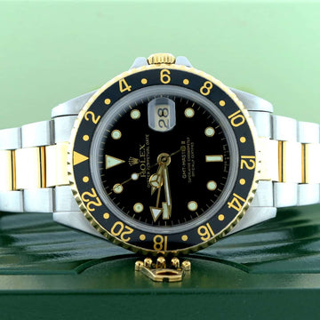 Rolex GMT-Master II 2-Tone Yellow Gold & Stainless Steel Black Dial Automatic Mens Watch 16713