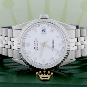 Rolex Datejust Original White Roman Dial 36MM Automatic Stainless Steel Jubilee Mens Watch 16220