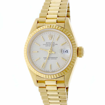 Rolex President Datejust Ladies 18K Yellow Gold Original Silver Index Dial 26MM Automatic Watch 69178