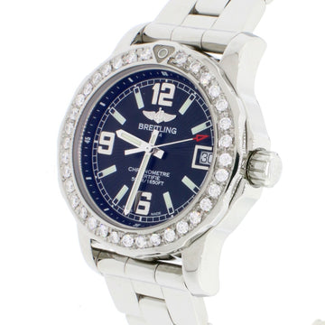 Breitling Colt 33 Factory Black Dial Stainless Steel Ladies Watch A77387 w/Diamond Bezel