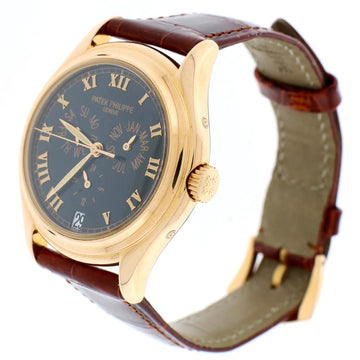 Patek Philippe Calatrava 18K Rose Gold Annual Calendar 37MM Black Roman Dial Watch 5035R