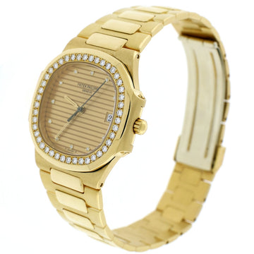Patek Philippe Nautilus 18K Yellow Gold Factory Champagne Diamond Dial/Bezel 30MM Automatic Ladies Watch 3900/3J