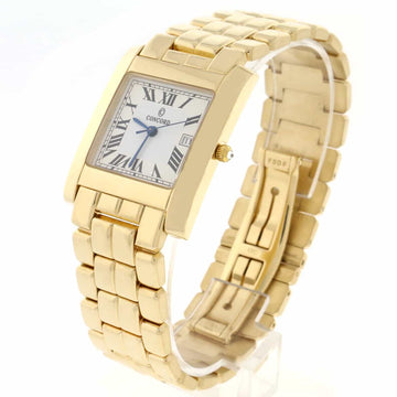 Concord Square 14K Yellow Gold 26MM Silver Roman Dial Diamond Crown Watch 28-57-651