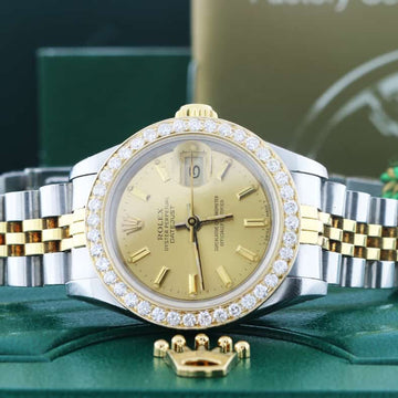 Rolex Datejust Ladies 2-Tone 18K Yellow Gold/Stainless Steel 26MM Automatic Watch 69173 w/Diamond Bezel