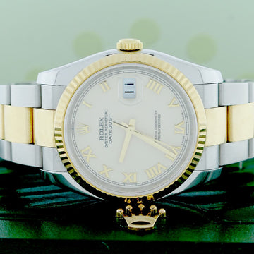 Rolex Datejust 2-Tone 18K Yellow Gold & Stainless Steel Cream Roman Dial 36MM Automatic Oyster Mens Watch 116233
