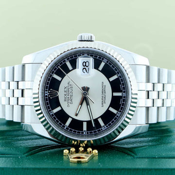 Rolex Datejust 18K White Gold Bezel Tuxedo Dial 36MM Automatic Stainless Steel Mens Watch 116234