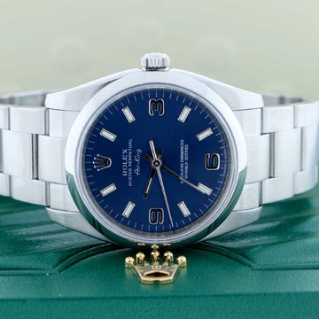 Rolex Air-King Blue Stick Dial 34MM Domed Bezel Automatic Stainless Steel Oyster Mens Watch 114200