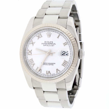 Rolex Datejust White Roman Dial 36MM White Gold Bezel Automatic Steel Oyster Watch 116234