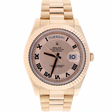Rolex President Day-Date II 18K Rose Gold Original Pink Champagne Roman Dial 41MM Automatic Mens Watch 218235
