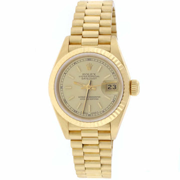 Rolex President Datejust Ladies 18K Yellow Gold 26MM Original Champagne Stick Dial Automatic Watch 69178