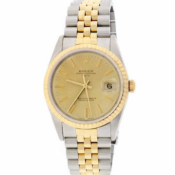 Rolex Date 2-Tone 18K Yellow Gold/Stainless Steel 34MM Original Champagne Stick Dial Jubilee Watch 15223