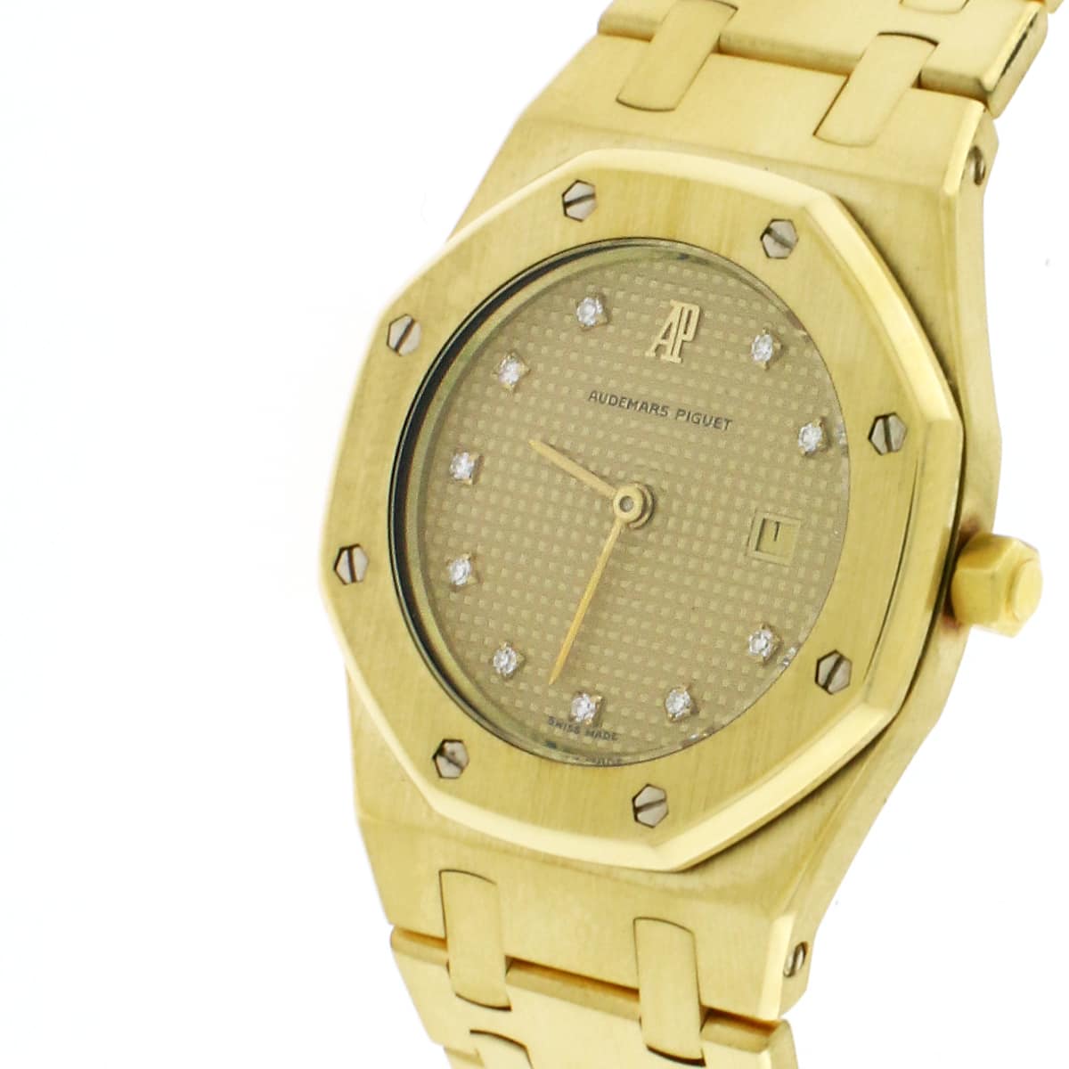 Audemars Piguet 31mm Royal Oak Mid Size Gold Champagne Factory Diamond Dial Quartz Watch