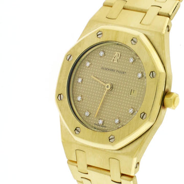 Audemars Piguet 31mm Royal Oak Mid-Size Gold Champagne Factory Diamond Dial Quartz Watch