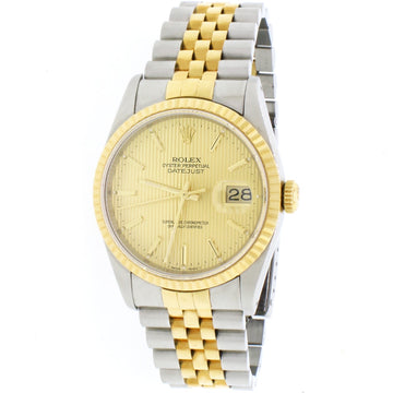 Rolex Datejust 2-Tone 18K Yellow Gold & Stainless Steel Original Champagne Tapestry Dial 36MM Automatic Jubilee Mens Watch 16233