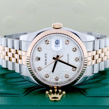 Rolex Datejust 2-Tone 18K Everose Gold & Stainless Steel Original Silver Jubilee Diamond Dial 36MM Automatic Jubilee Mens Watch 116231