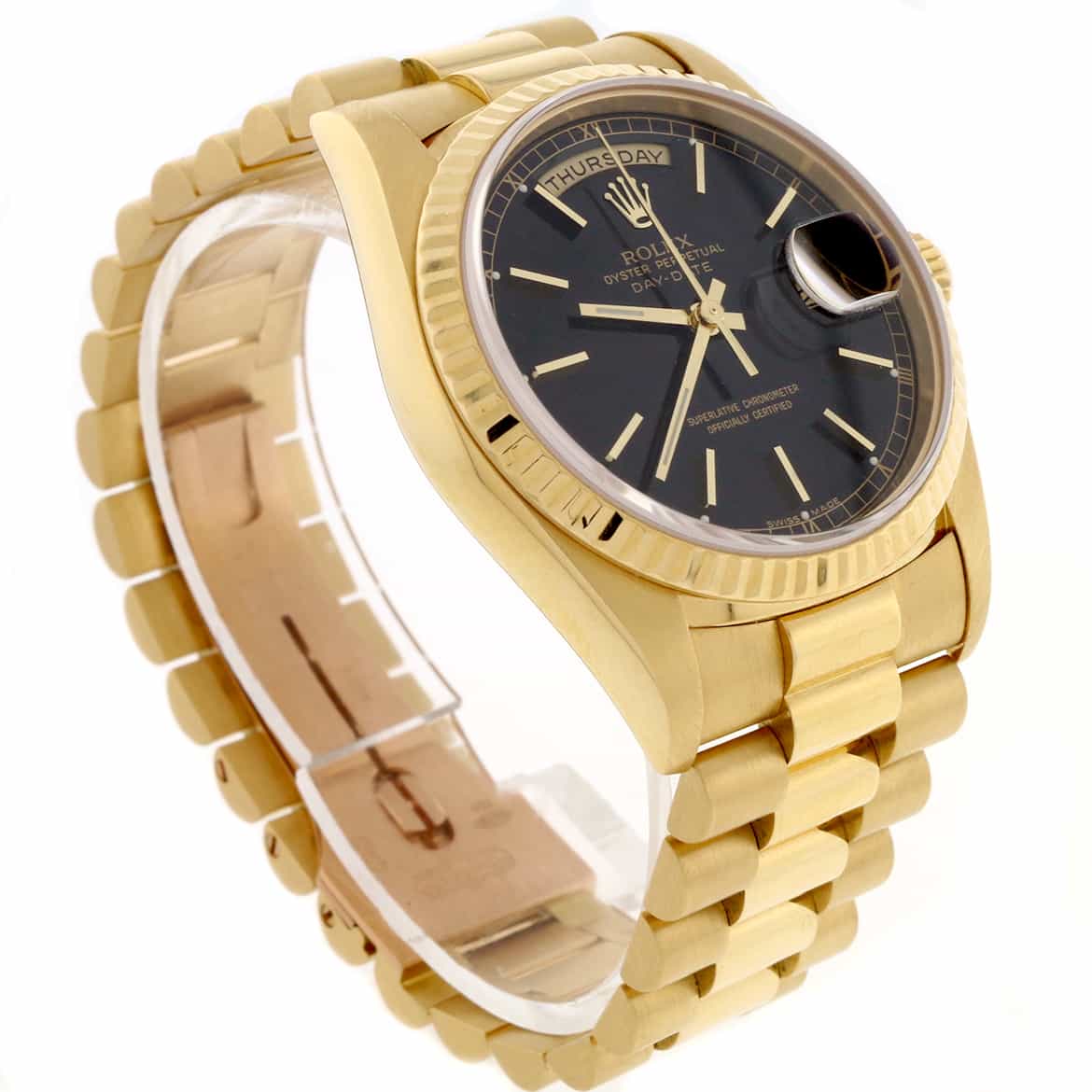 President Watch Rolex President Day-Date 18K Yellow Gold Original Black Dial 36MM Auto