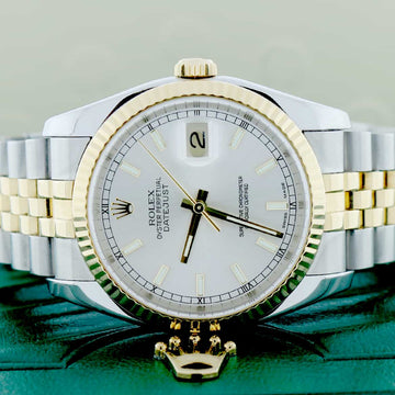 Rolex Datejust 2-Tone 18K Yellow Gold & Stainless Steel Silver Dial 36MM Automatic Jubilee Mens Watch 116233