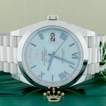 Rolex President Day-Date 40 Platinum Original Ice Blue Roman Dial Automatic Mens Watch 228206
