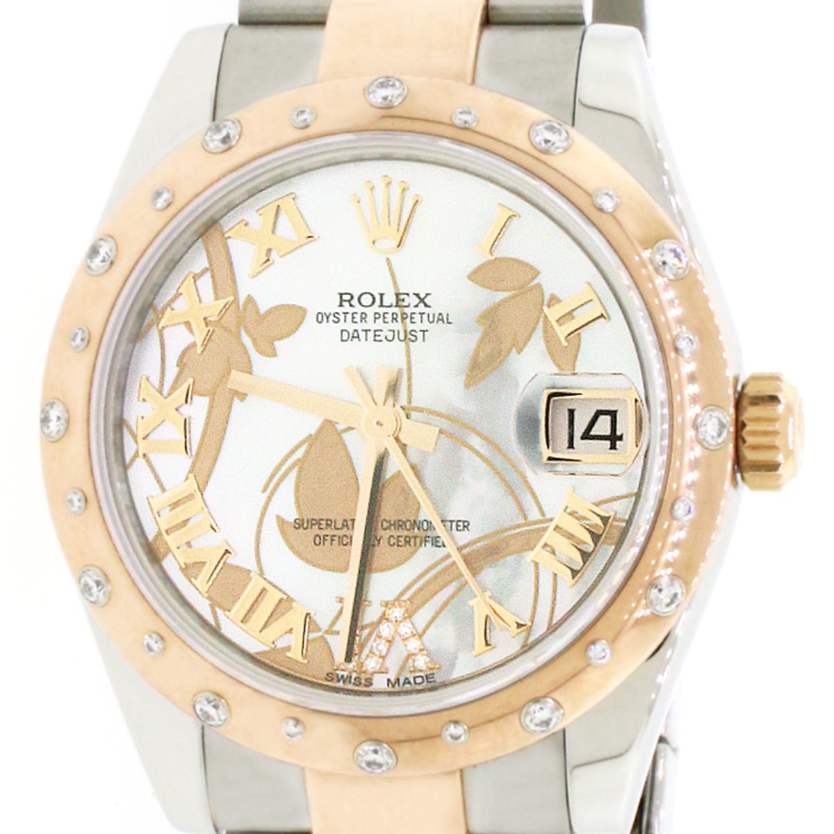 Rolex Datejust 2-Tone Rose/SS Factory Floral MOP Diamond Dial Midsize 31mm Watch 178341 Box & Papers