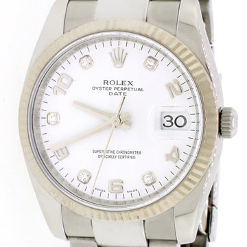 Rolex Oyster Perpetual Date 34mm Stainless with White gold Bezel Rolex White Diamond Dial Automatic Watch 115234