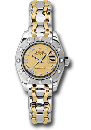 Rolex White Gold Lady-Datejust Pearlmaster 29 Watch - 12 Diamond Bezel - Champagne Mirror Roman Dial - 80319 chrbic