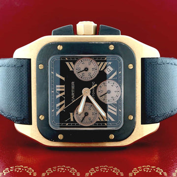 Cartier Santos 100 XL 18K Rose Gold Chronograph Automatic Mens Watch W2020003