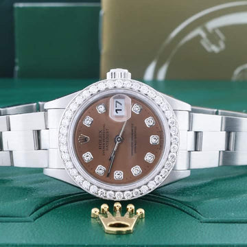 Rolex Datejust Ladies Original Chocolate Diamond Dial Automatic Stainless Steel Watch w/Diamond Bezel 79160