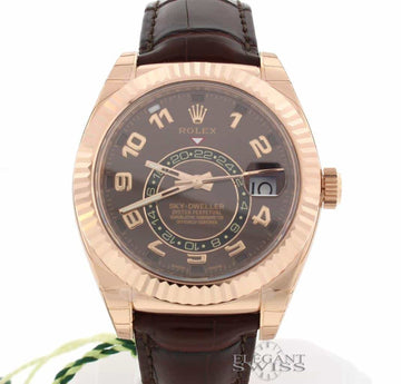 Rolex Sky-Dweller 18K Everose Gold Chocolate Sunray Dial 42MM Automatic Mens Watch 326135