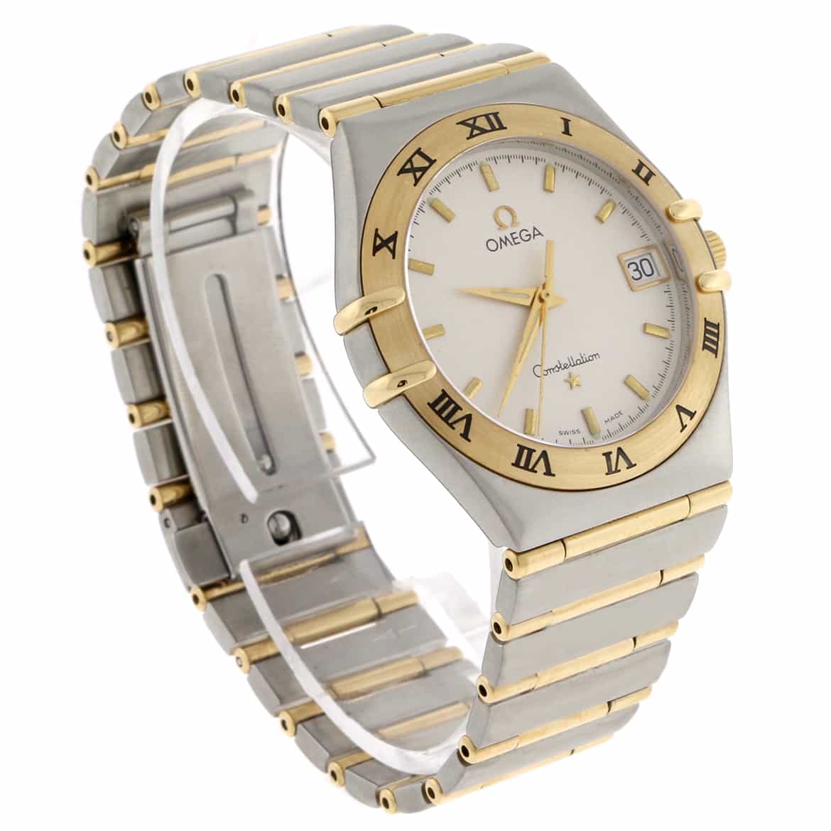 Omega Constellation 2-Tone 18K Yellow Gold & Stainless Steel Original  Silver Dial 34MM Full Bar Band Mens Watch