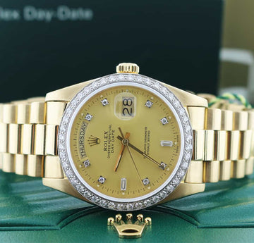 Rolex President 18K Yellow Gold Factory Diamond Bezel & Dial 36MM Watch 18048