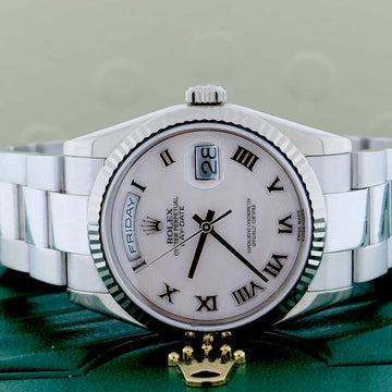 Rolex President Day-Date 18K White Gold Original Ivory MOP Roman Dial 36MM Mens Watch 118239