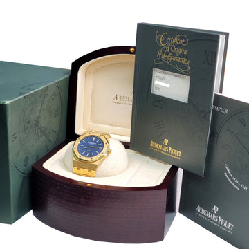 Audemars Piguet Royal Oak 39mm Jumbo Extra Thin Blue Dial Yellow Gold 15202BA.O.0944BA.01 Watch Box Papers