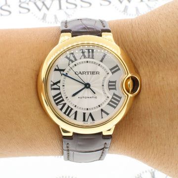 Cartier Ballon Bleu Yellow Gold 36MM Silver Roman Dial Automatic Watch W6900356