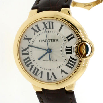 Cartier Ballon Bleu Yellow Gold 36MM Silver Roman Dial Automatic Watch W6900356