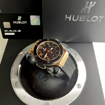 Hublot Big Bang Chronograph 44mm Ceramic Black Bezel/Rubber Strap/Rose Gold Watch 301.PB.131.RX Box Papers