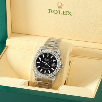 Rolex Datejust II Steel 41mm Watch 4.5CT Diamond Bezel/Lugs/Black Index Dial 116300 Box Papers
