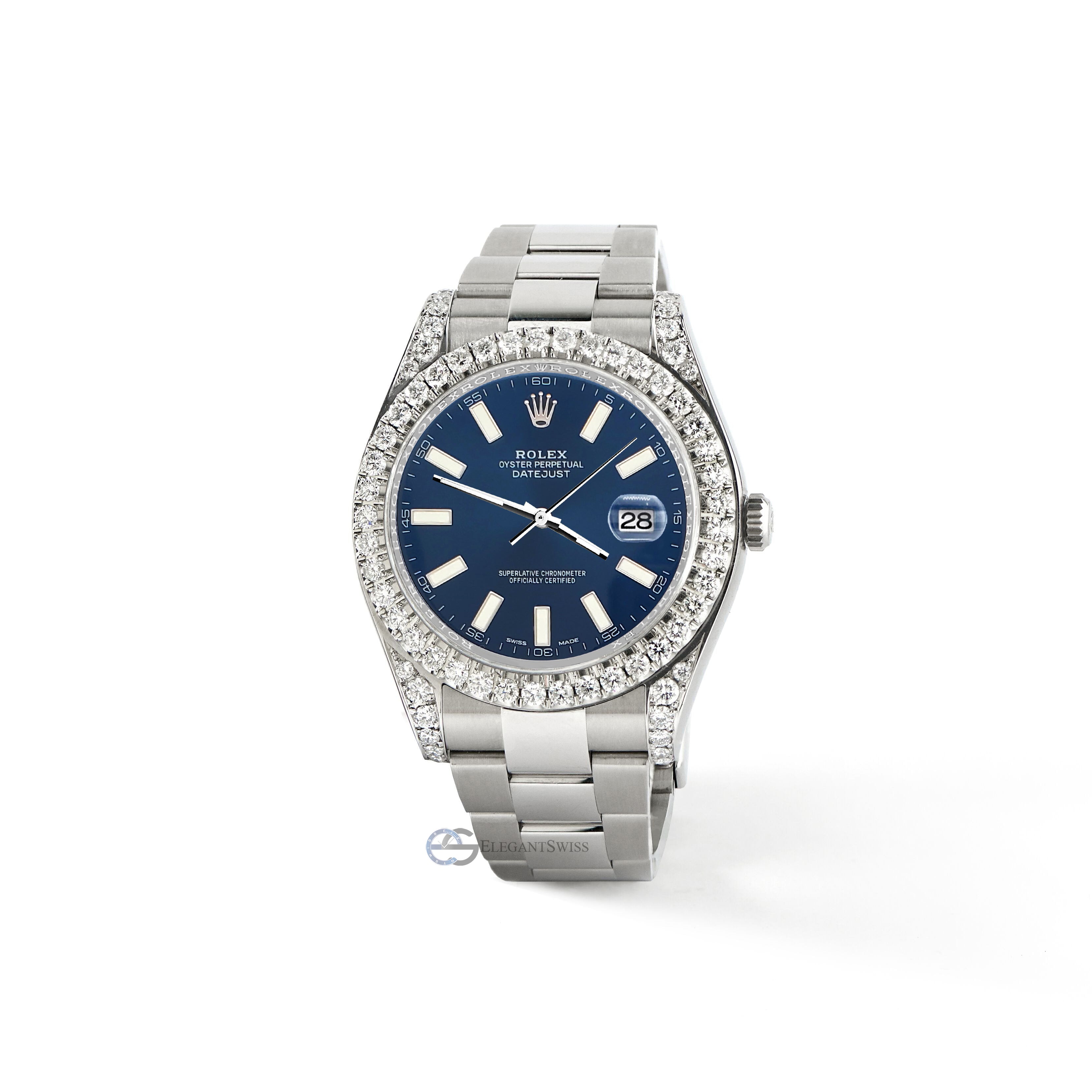 Rolex Datejust II Steel 41mm Watch 4.5CT Diamond Bezel Lugs Blue Stick